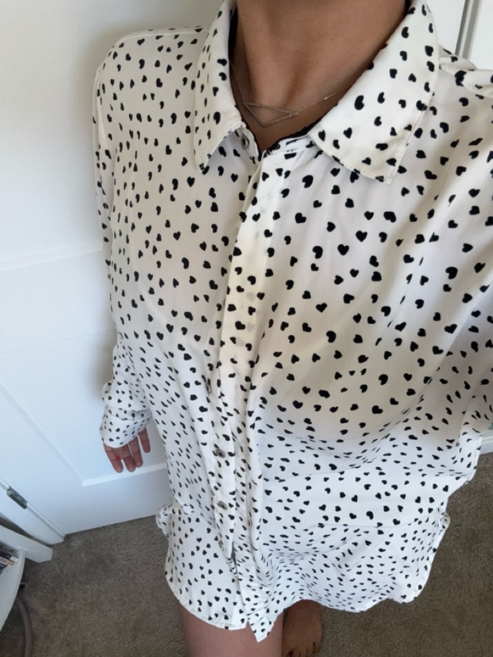 Rachel Zoe Cream Blouse with Black Heart Print